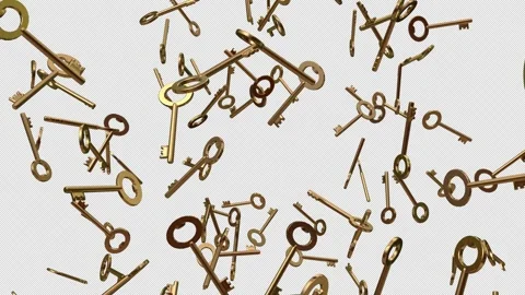 Golden Keys Falling With Alpha Channel Stock Footage 255996553