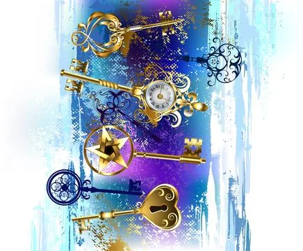 Golden keys on grunge background Stock Illustration