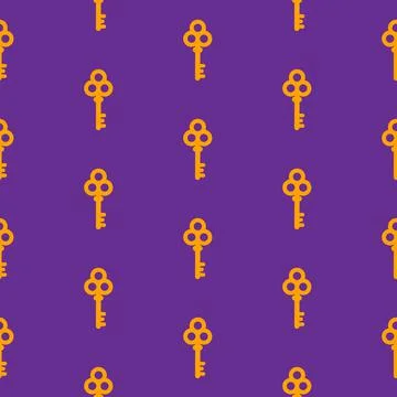 Golden keys pattern on purple background Stock Illustration