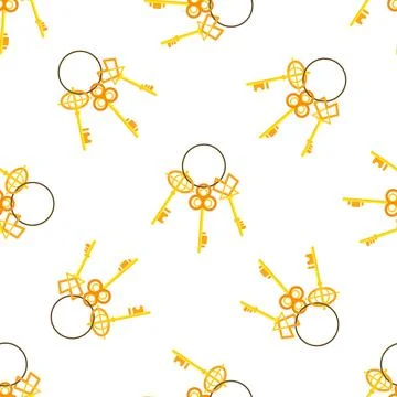 Golden Keys on Ring Seamless Pattern on White Background Stock-Illustration