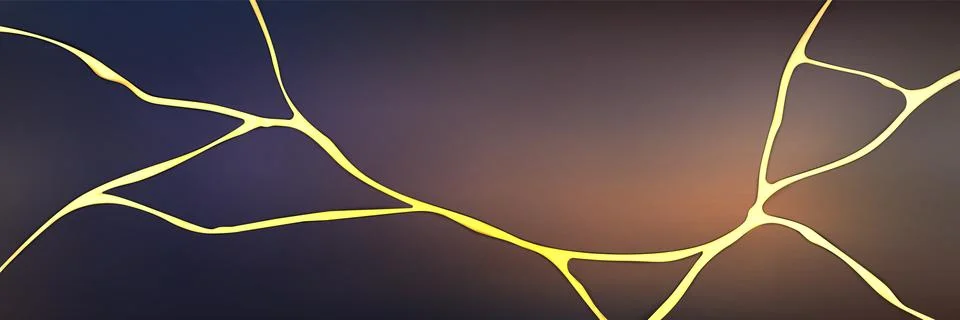 Golden kintsugi crack pattern on gray background Stock Illustration