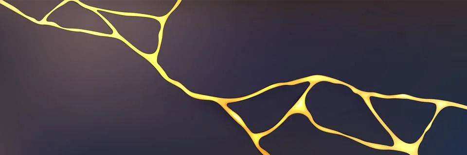 Golden kintsugi crack pattern on gray background Stock Illustration