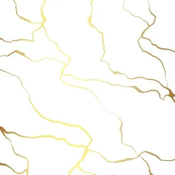 Golden Kintsugi cracks isolated on white background. Japanese art of repairing Stock Illustration