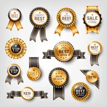 Golden labels collection set Stock Illustration