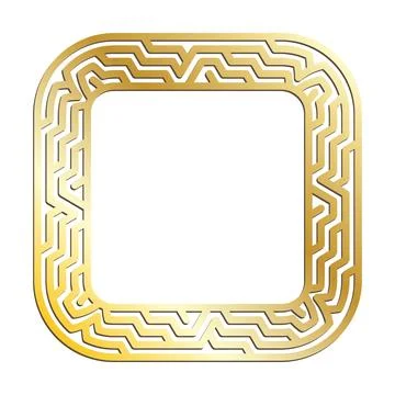 Golden LABYRINTH square frames for decorative headers. Gold metal ancient G.. Stock Illustration