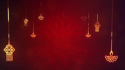 Golden Lanterns Hanging on Red Background. Stock Footage 319423912