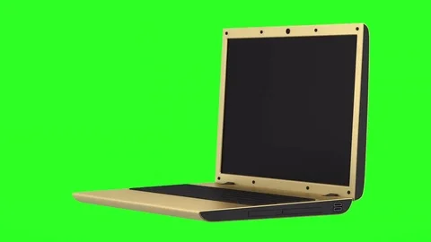 Golden laptop loop rotate on green chromakey background Stock Footage 78665572