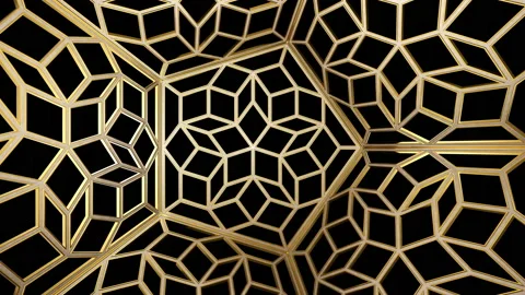 Golden latticework pattern. 3d render. Alpha Matte. Stock Footage 186132073