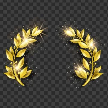 Golden laurel leaf, vector winner olive wreath, victory branch shiny symbol Stock Illustration