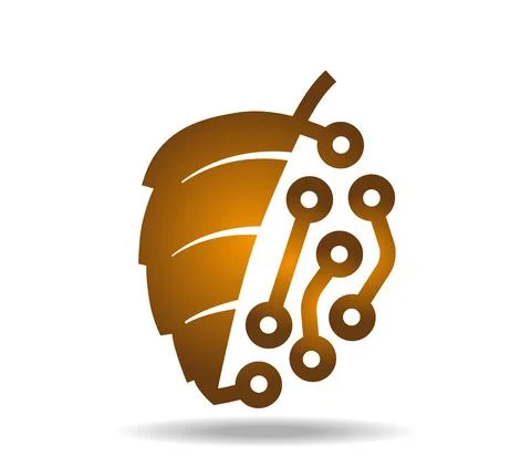 Golden leaf composed of half natural leaf and half electronic circuit board Stock Illustration