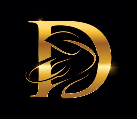 Golden Leaf Monogram Initial Letter D Stock Illustration