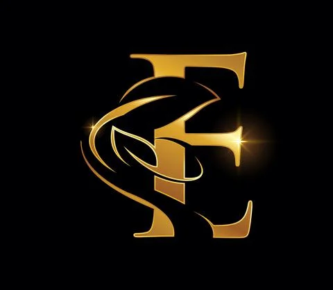 Golden Leaf Monogram Initial Letter E Stock Illustration