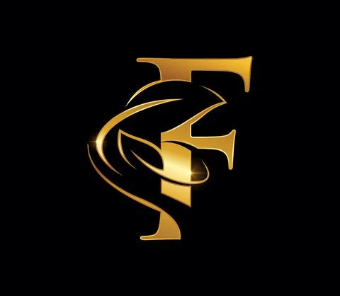 Golden Leaf Monogram Initial Letter F Stock Illustration