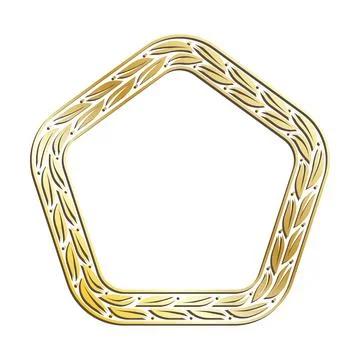 Golden LEAVES pentagonal frames for decorative headers. Gold metal floral o.. Stock Illustration