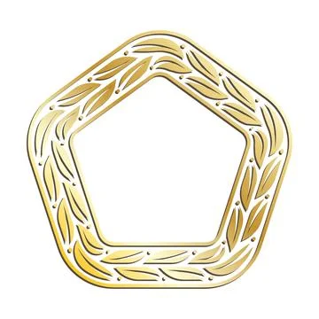 Golden LEAVES pentagonal wide frames for decorative headers. Gold metal flo.. Illustrazione stock