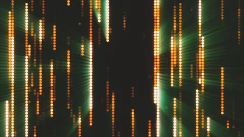 Golden LED Light Columns and Green Rays Motion Background Stock Illustration