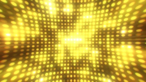 Golden LED stage lights glowing background. Luxury yellow party wall. Stock Footage 337409924