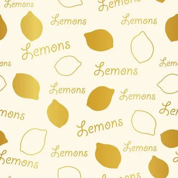 Golden lemons with text seamless pattern Stock Illustration