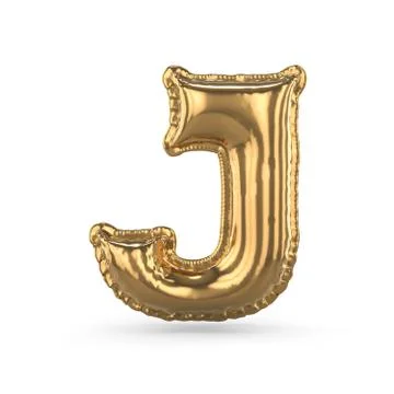Golden letter J made of inflatable balloon isolated. 3D Stock Illustration