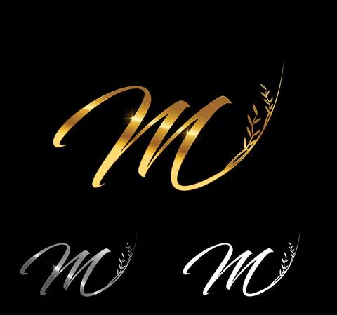 Golden Letter M Monogram Initial Sign Stock Illustration