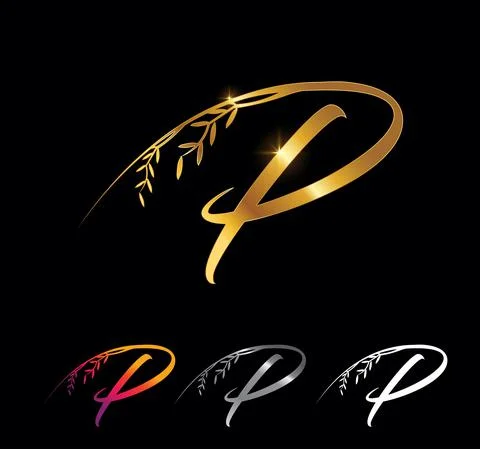 Golden Letter P Monogram Initial Sign Stock Illustration