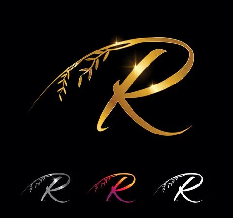 Golden Letter R Monogram Initial Sign Stock Illustration