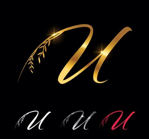 Golden Letter U Monogram Initial Sign Stock Illustration