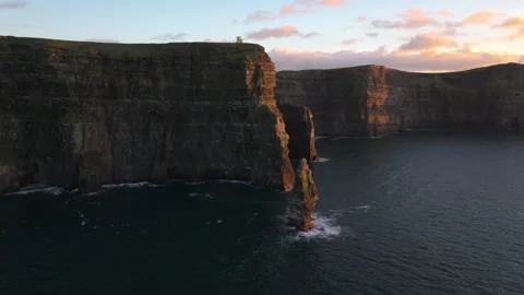 Golden Light Bathes Cliffs of Moher in Ireland&amp;#039;s Coastal Beauty Stock Footage 331826105