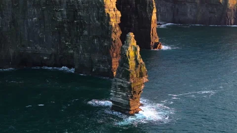 Golden Light Bathes Cliffs of Moher in Ireland&amp;#039;s Coastal Beauty Stock Footage 331826564
