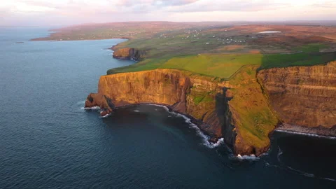 Golden Light Bathes Cliffs of Moher in Ireland&amp;#039;s Coastal Beauty Stock Footage 331826825