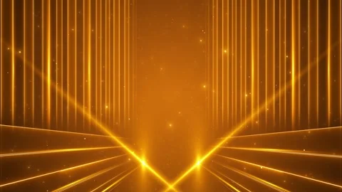 Golden light beam stage background vertical glowing lines, bright floor rays, pa Stock Footage 340478657