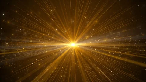Golden light burst background powerful flare, radiant rays, sparkling particles, Stock Footage 340413595