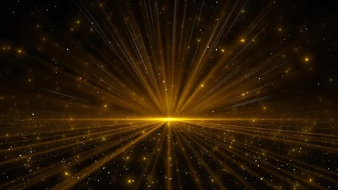 Golden light burst particle background bright center flare, radiant rays, and en Stock Footage 340411289
