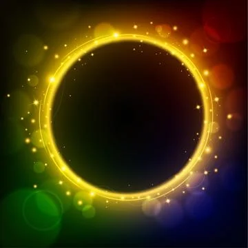 Golden light circle glowing on rainbow colored background, Vector Illustratio Stock Illustration