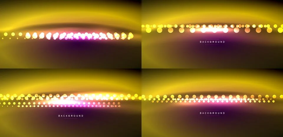 Golden light effects create abstract backgrounds. Bright dots form lines acro 스톡 일러스트