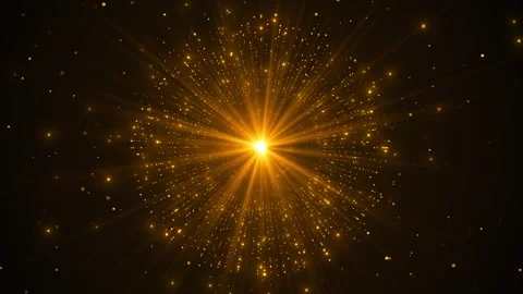Golden light explodes from the center with radiant rays and flowing particles, 動画素材 341014342