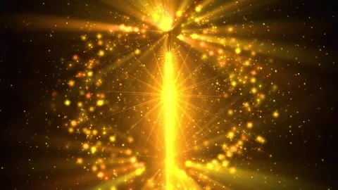 Golden light explosion. Glowing yellow sparks fly apart Видео 334311152