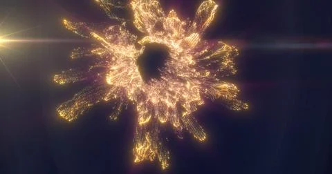 Golden light explosion with rays and textured illumination in dark space, c.. Foto stock