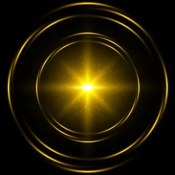Golden light flare effect with glowing concentric circular rings and bright.. Stock Illustration