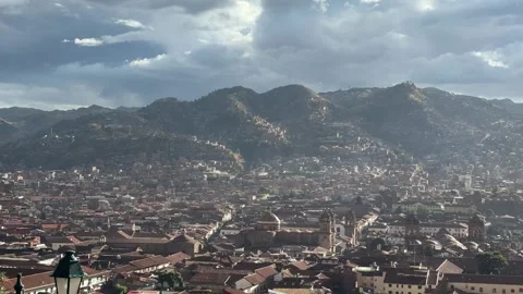 Golden light over the historic rooftops of Cusco, Peru Stock Footage 323937710