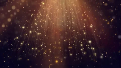 Golden light particles background. Abstract glowing dust floating in dark space. Video stock 340381350