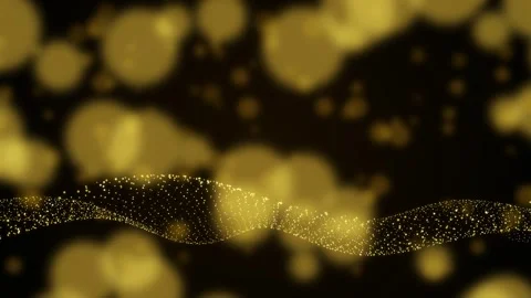 Golden light particles wave flowing over soft bokeh background Stock Footage 340877314