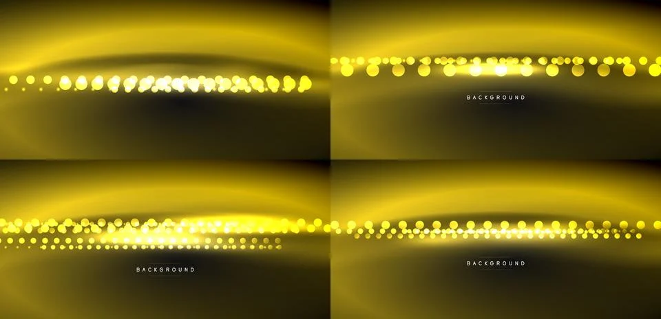 Golden light patterns form abstract waves. Four panels display varying dens.. 스톡 일러스트