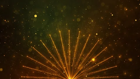 Golden light ray burst background upward beams, sparkling particles, warm stage Stock Footage 340417667