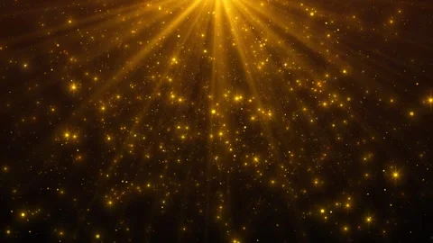 Golden light rays background falling sparkles, warm star bursts, rich atmosphere Stock Footage 340452073