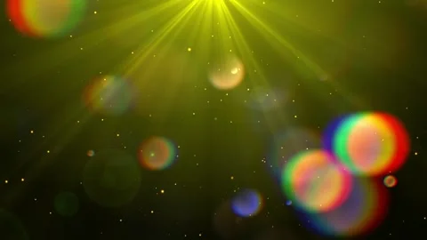 Golden Light Rays with Colorful Bokeh and Floating Particles Animation Video stock 344044714