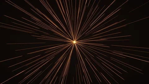 Golden light rays radiate outward from a central point against a black Stock Footage 324705515