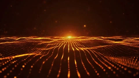 Golden light rays spreading across digital landscape with vibrant orange glow Stock Footage 338248111