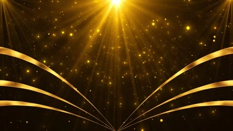 Golden light ribbon background sweeping arcs, sun rays, sparkling particles, war Stock Footage 340452631