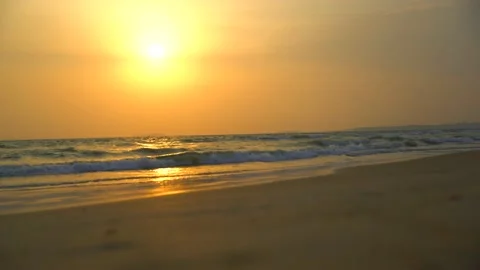 Golden light Sun set time in goa beach Stock Footage 216562232